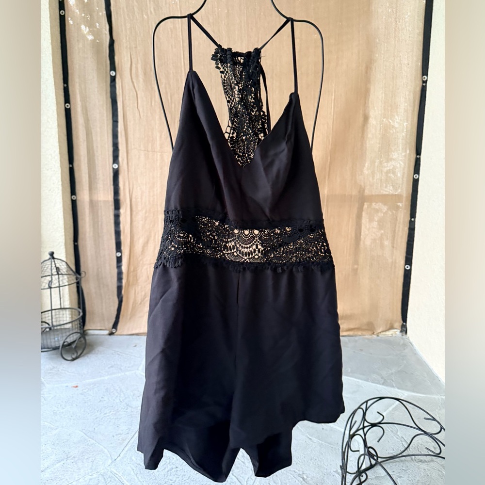 SHEIN Black Lace-Trim Cami Romper - Curve 4XL